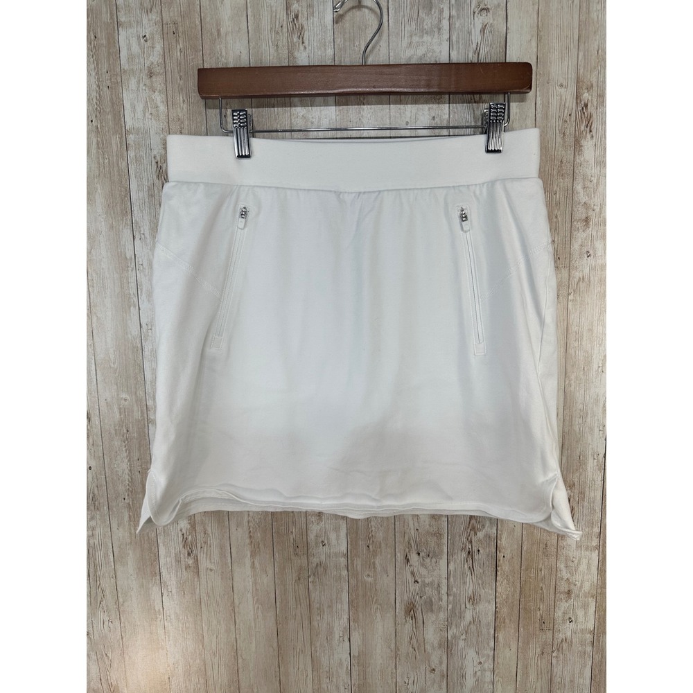 T by Talbots White Athleisure Athletic Skort Mini Skirt Zip Pockets Womens Sz MP
